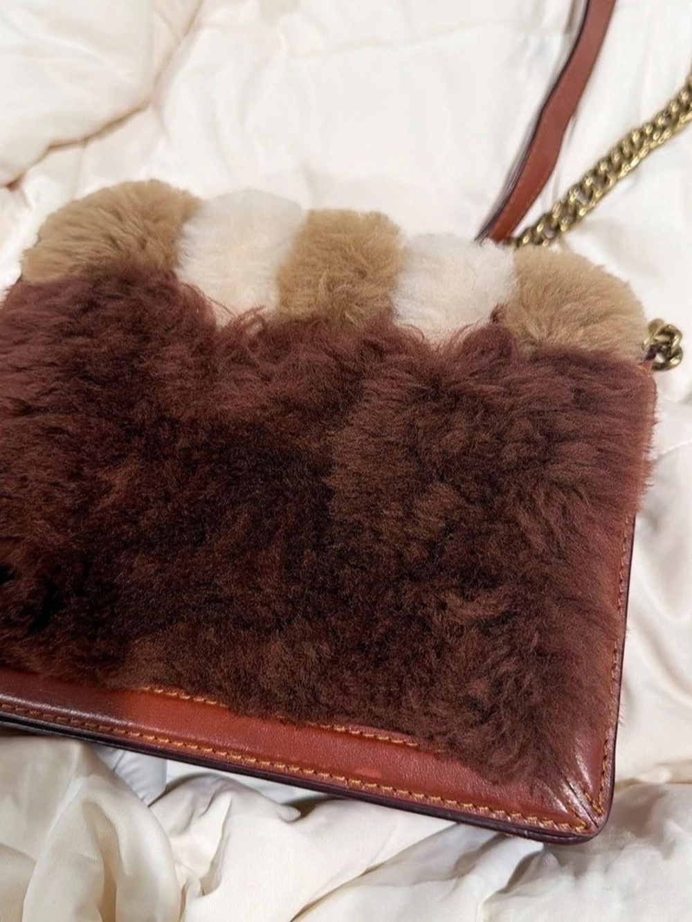 Coach Hutton Crossbody Bag in Shearling and Leather Shearling Brown & - Picture 2 of 4